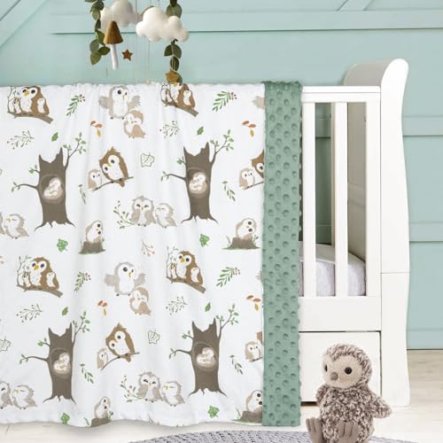 Image of BOPRIO Baby Blankets for Unisex Boys Girls, Ultra Soft Nursery Minky Blankets with Owl Family Design and Dotted Fleece Backing, Cozy Bed Throws for Newborn Toddler Gift 30 x 40 Inch