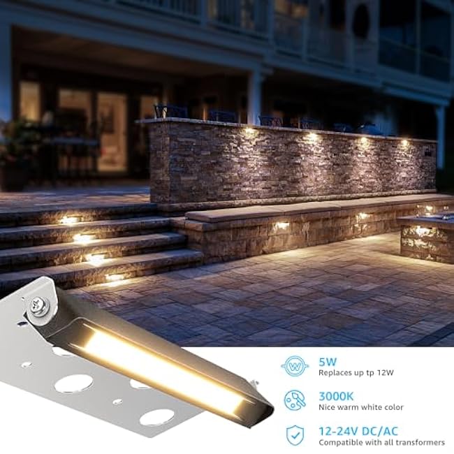 SUNVIE 7 Inch Hardscape Lighting 5W LED Retaining Wall Lights 3000K Warm White Low Voltage Landscape Lighting Waterproof Outdoor Step Lights with Connectors Paver Lights for Retaining Wall ETL, 4 Pack