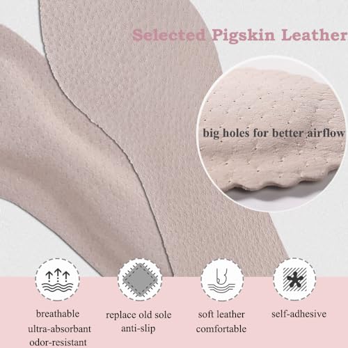 Image of Pigskin Leather Cushion Inserts for Women, Self-Adhesive Barefoot Cushioning Shoe Insoles for High Heels, Sandals, Dress Shoes and Flats, Sockless Shoe Liners Anti-Slip and Ultra-Absorbent, 1 Pair