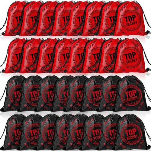 Amylove 32 Pcs Top Secret Theme Party Favor Room Drawstring Birthday Gift Bags Snack Candy Storage 9 x 12 Inches
