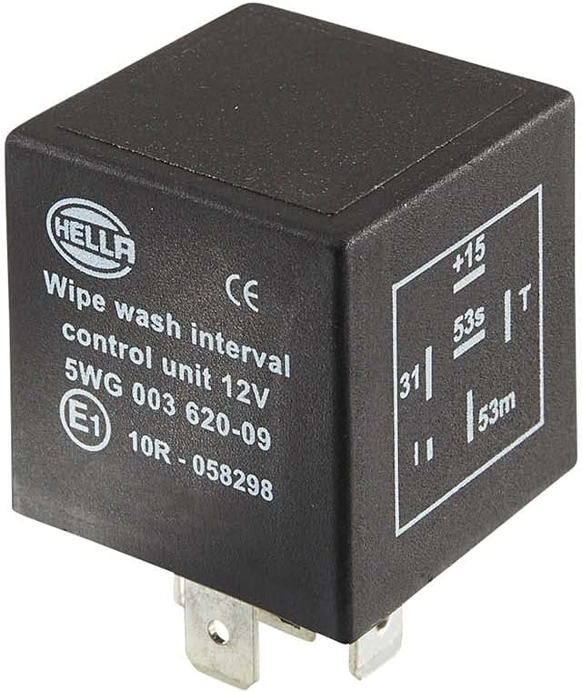 Relé temporizador do limpador e lavador Hella 5WG 003 620-091 12 V com conector de 6 pinos – 1 unidade