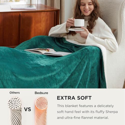 Image of Bedsure GentleSoft Sherpa Fleece Cal King Blankets for Bed, Non-Heated, Thick and Warm Oversized Throw for Women and Men, Soft Fuzzy Plush Large Blanket for Winter, Forest Green, 112x98 Inches