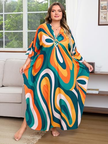 Image of Kaftan Dress for Women - Plus Size Caftan Maxi Beach Dress Moo Moos Loungewear, Swimsuit Cover Up for Beach, Pool or Vacation