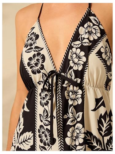 Image of SHENHE Women's Summer Tropical Floral Halter Maxi Dress Open Back Empire Waist Flowy Boho Dress