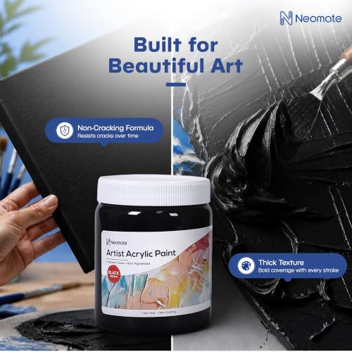 Image of Neomate Acrylic Colour Black 300ml | Art & Craft, DIY, Rich Pigment, Non-Craking Paint for Canvas, Wood, Leather, Earthenware, Metal | Ideal for school projects, Hobbyists, Artists