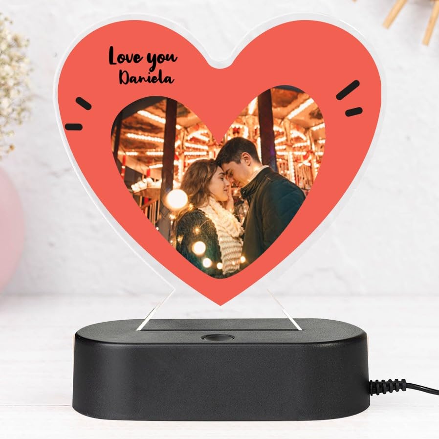 Lampada 3D Personalizzabile Con Foto Wanapix | Base In Legno, Placca In Metacrilato | Con Cavo USB E Luce LED - Regalo Per Occasioni Speciali