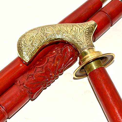 Hello Nauticals Store Valentine Day Special Present, Handmade Wooden Walking Stick/Rule Round Brass Tip (Brass), Folding Walking Stick, Wooden Walking Stick, Handmade Walking, Brown Color Size