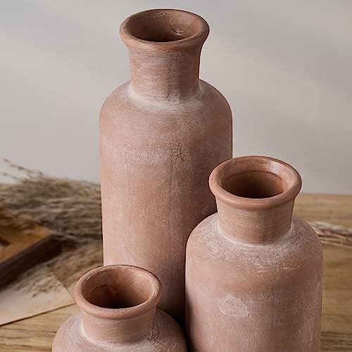 Luka Ceramic Rustic Farmhouse Vase,Terracotta Vases For Decor,Vase Set Of 3,Vase For Your Bedroom,Office,Living Room,Fireplace,Bookshelf Decor,Housewarming 10+7.5+5 Inch thumb #5