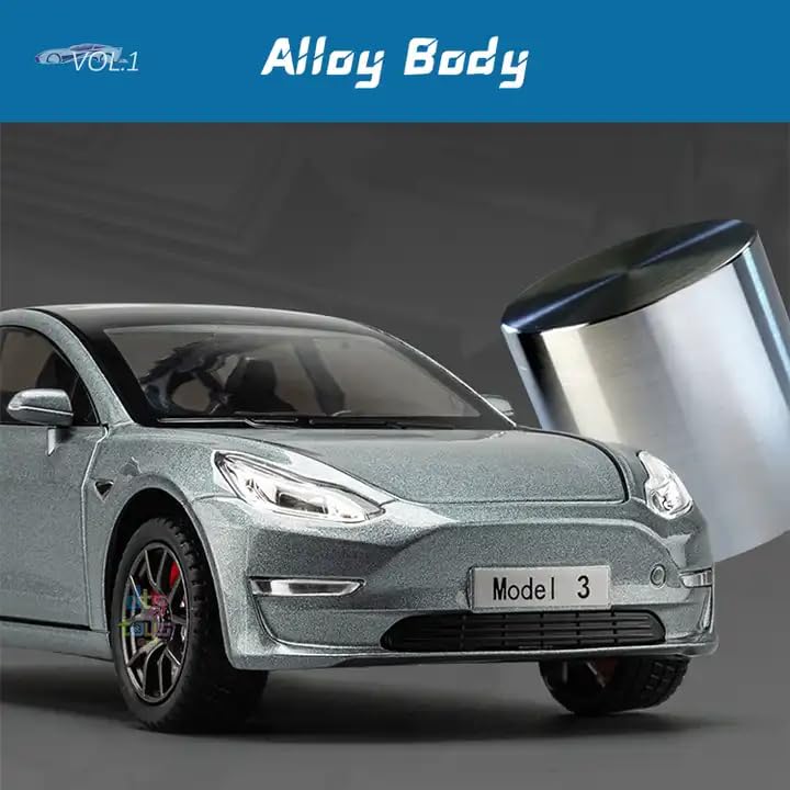 Image of Special Edition Die-cast Car,Pull-Back Alloy Metal 1:24 Large Diecast Metal Pullback Diecast Tesla Model 3 Toy Car with Six Opening Doors,Light Music Boys Gifts Toys【Colors as Per Stock】