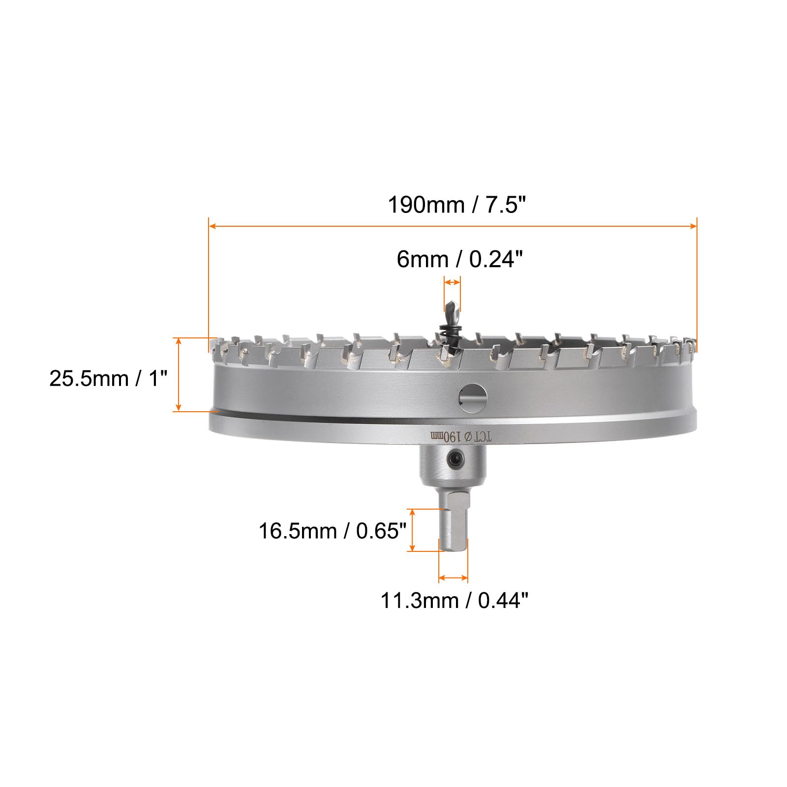 sourcing map Metal Hole Saw Carbide Cutter 190mm / 7.5" Dia for Stainless Steel, Metal, Aluminum Alloy, Copper, Brass, Plastic, with Extra Center Bit - Image 2