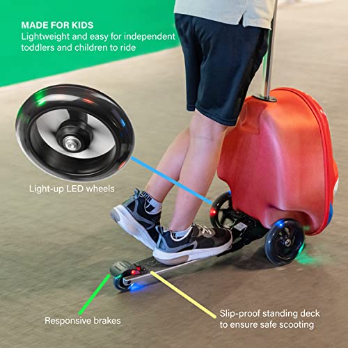 Kiddietotes 3-D Hardside Scooter Ride On Suitcase For Kids - Cute Lightweight Kids Luggage With Wheels - Fun Led Lights #TOP4
