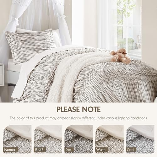 Image of Intelligent Design Ruched Shabby Chic Brown Twin XL Comforter Set, 2pc | Girls Dorm Gingham Bedding Set, French Country, All Season Down Alternative, Cozy, Machine Washable, Lightweight, Breathable