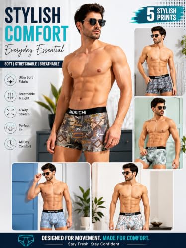 Image of Men's Boxer Briefs for Men Pack of 5 | Soft Stretchable Trunks with Elastic Waistband | Comfortable Breathable Innerwear, Sports & Gym