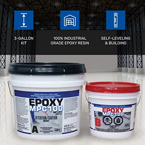 Clear Epoxy Resin Coating for Floors & Counter Tops, 100% Solids, Self Leveling - 3 Gallon Kit