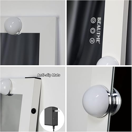 Miniatura 6 de ANYHI Espejo blanco de longitud completa con luces, espejo de cuerpo completo de 63 x 24 pulgadas con luces, 22 bombillas LED, 3 luces de color,