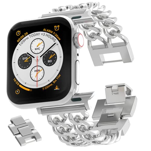 Image of Gold Watch Bands for Women Compatible with Apple Watch Band 38mm 40mm 41mm 42mm 44mm 45mm 46mm 49mm Adjustable Metal Band Cowboy Steel Chain Bracelet for iWatch Series1 /2 /3 /4 /5 /6 /7 /8 /9 /10 /11 /SE