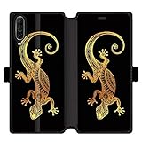 Hergestellt in Frankreich. Schutzhülle für Wiko View 4 / View 4 Lite, Leder, Motiv: Tiere Maori Lezard, Schwarz