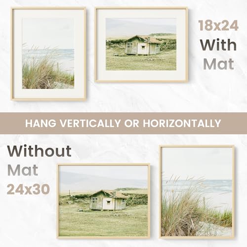 Image of 24x30 Poster Frame, USA-Sourced Natural Maple Wood Picture Collage Frame with HD Tempered Glass, Modern Simple 24 x 30 Wooden Photo Frame Matted to 18x24, Vertical & Horizontal Wall Hanging Display
