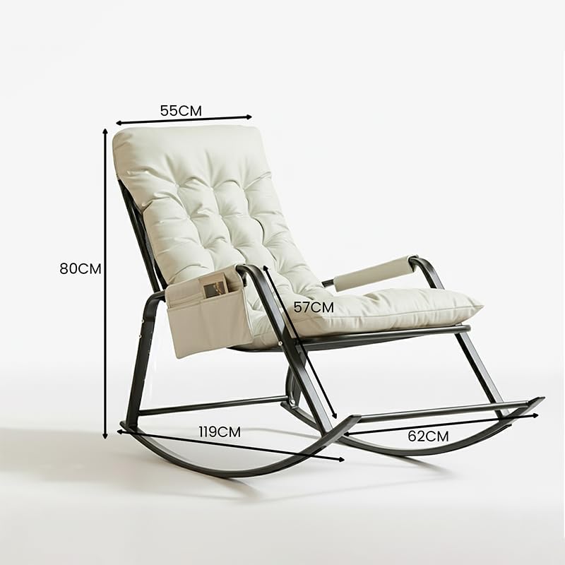 Image of Padded Rocking Lounge Chair with Thick Tufted Cushion, Sturdy Metal Frame, Modern Indoor Rocker Armchair for Living Room, Bedroom, Reading Corner, or Relaxation Space (Cream, Small)