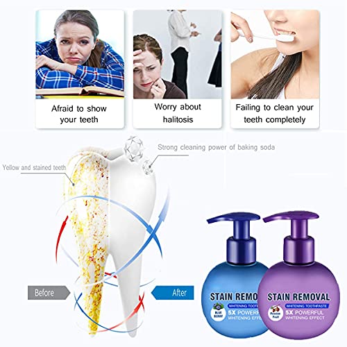 2 Pcs Baking Soda Whitening Toothpaste, Instant Brightify Natural Toothpaste Passion Fruit Blueberry Press Baking Soda… - Image 5