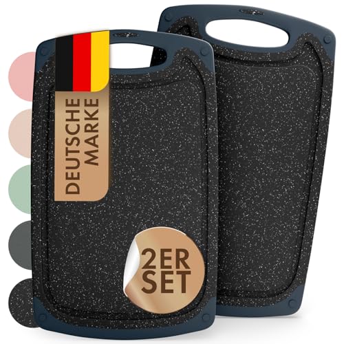 Blumtal Schneidebrett Kunststoff groß 40x24 5 cm 2er Set - Schneidebretter + Saftrillen & Griff - Cutting Board - Schneidbrett BPA frei - Brettchen Spülmaschinenfest - Schneidebrett in Schwarz