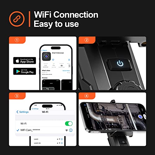 Teslong 1080P Endoskopkamera mit Licht, WiFi Endoskopkamera, IP67 Wasserdichtes Inspektionskamera...