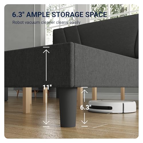 Avenco Queen Bed Frame, Upholstered Platform Bed Frame with Adjustable Headboard, Wood Slat Support, Easy Assembly, No Box Spring Needed, Dark Grey by Avenco - Used condition - Image 4