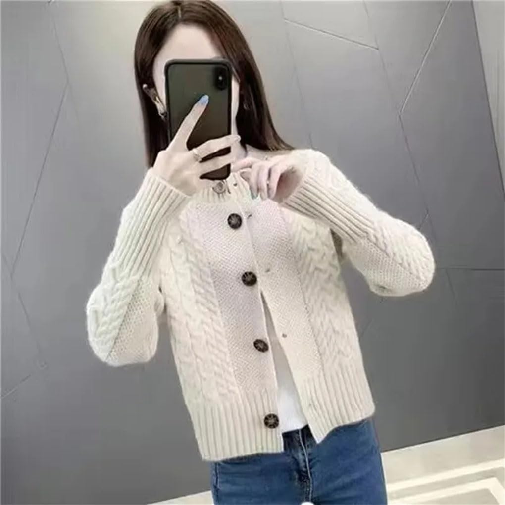 Cárdigan corto de color sólido para mujer, cuello redondo, manga larga, a rayas