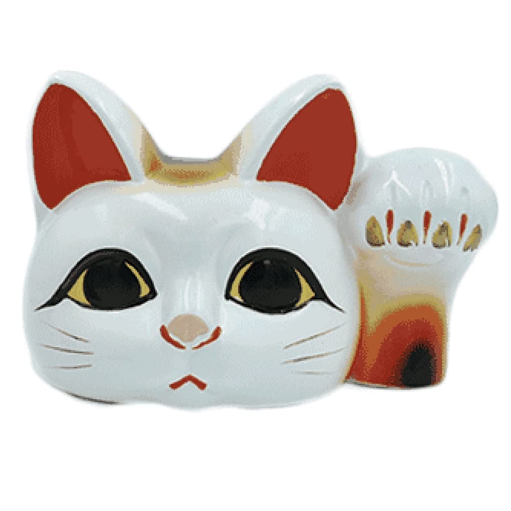 Amazon.co.jp: 常滑焼 冨本人形園 梅月作 縁起置物 見守り猫 大 木札付