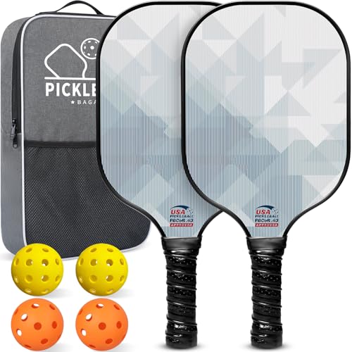 Image of BAGAIL Pickleball Paddles, USAPA Approved Fiberglass Surface Pickleball Set, Lightweight Pickle Ball Rackets with 4 Balls, 1 Bag, Designed in California for Traction and Stability