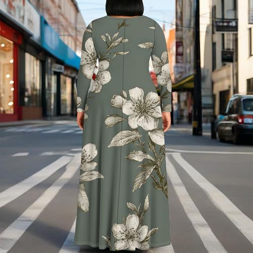 Image of PinkPatty Plus Size Maxi Dress for Curvy Women Crew Neck Long Sleeves Casual Dress Vacation Sundresses with Pockets