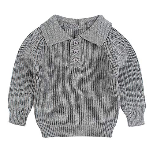 Classic Baby Knit Sweater Infant Boys Girls Cardigan Autumn Winter Cotton Toddler Sweaters 6-18 M (Gray Pullover, L)