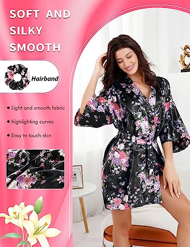 Image of EPLAZA Womens Floral Satin Robe Bride Bridesmaid Robes Wedding Kimono