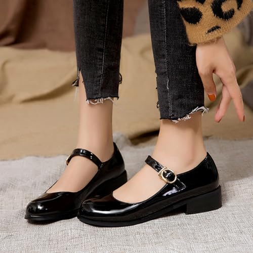 Gicoiz Patent Mary Jane Girls School Low Block Heel Shoes4
