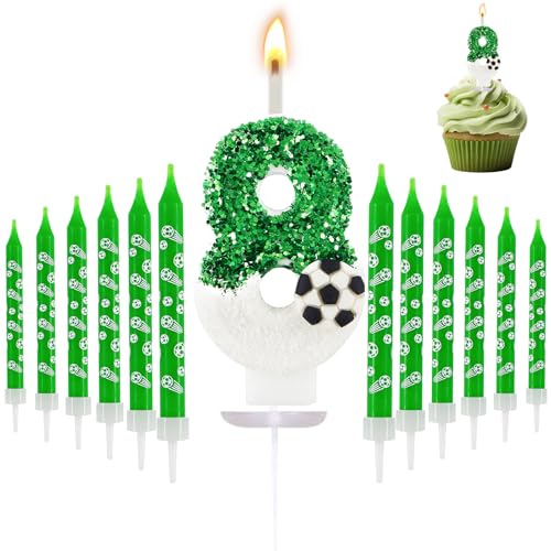 13 Pièces Bougies Anniversaire,Bougies d'anniversaire numéro 8,Football Decoration Gateau Anniversaire pour enfants, garçons et filles,Fête d'anniversaire,...