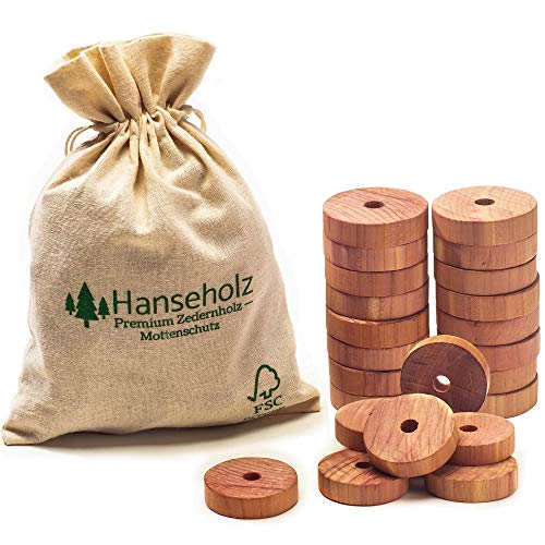 Hanseholz 40x Natürlicher Bio Mottenschutz und Baumwollbeutel - 100% Bio Naturprodukt - Langlebige und chemiefreie Mottenabwehr gegen Kleidermotten - Mottenfalle im Kleiderschrank