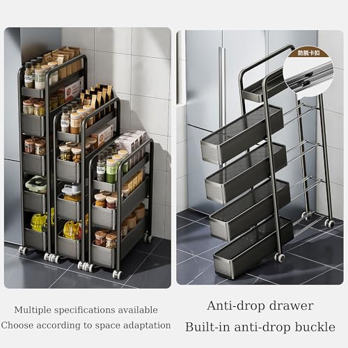 Cupboard Gadgets wąski wózek do przechowywania w łazience i kuchni – oszczędzający miejsce organizer z 3-5 poziomami do małych pomieszczeń