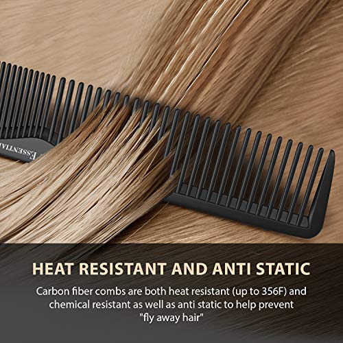 Salon Styling Combs | 5 Piece | Professional Black Carbon Fiber Hair Combs | Detangling Comb | Rat Tail Comb | Teasing Comb | Salon Grade Combo Comb Set For Men And Women By Bardeau Essentials #TOP4