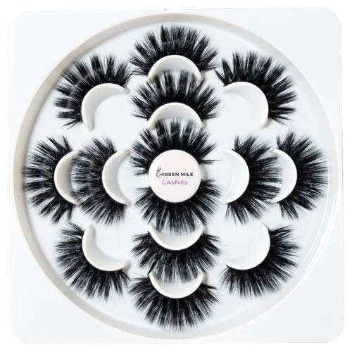 HISSEN MILE 3D Faux Mink Lashes 7 Pairs Handmade Natural False Eyelashes 10-20mm Fluffy Faux Mink Eyelashes (Magnetic (20mm)), Black