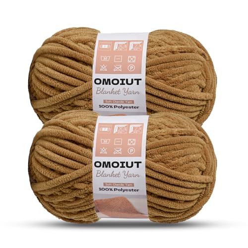 Image of OMoiout Chunky Chenille Yarn for Crocheting, 2 Pack Soft Baby Blanket Yarn, #7 Super Bulky, Chunky Knit Blanket Crochet Yarn, 14 oz /218.7 yds Fluffy Velvet Amigurumi Yarn(2 Brown)