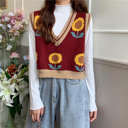 Image of jinghuiyue Women's Sleeveless Sweater Vest Halloween Skull Printed Knit Vest V Neck Crop Pullover Knitwear Tank Tops
