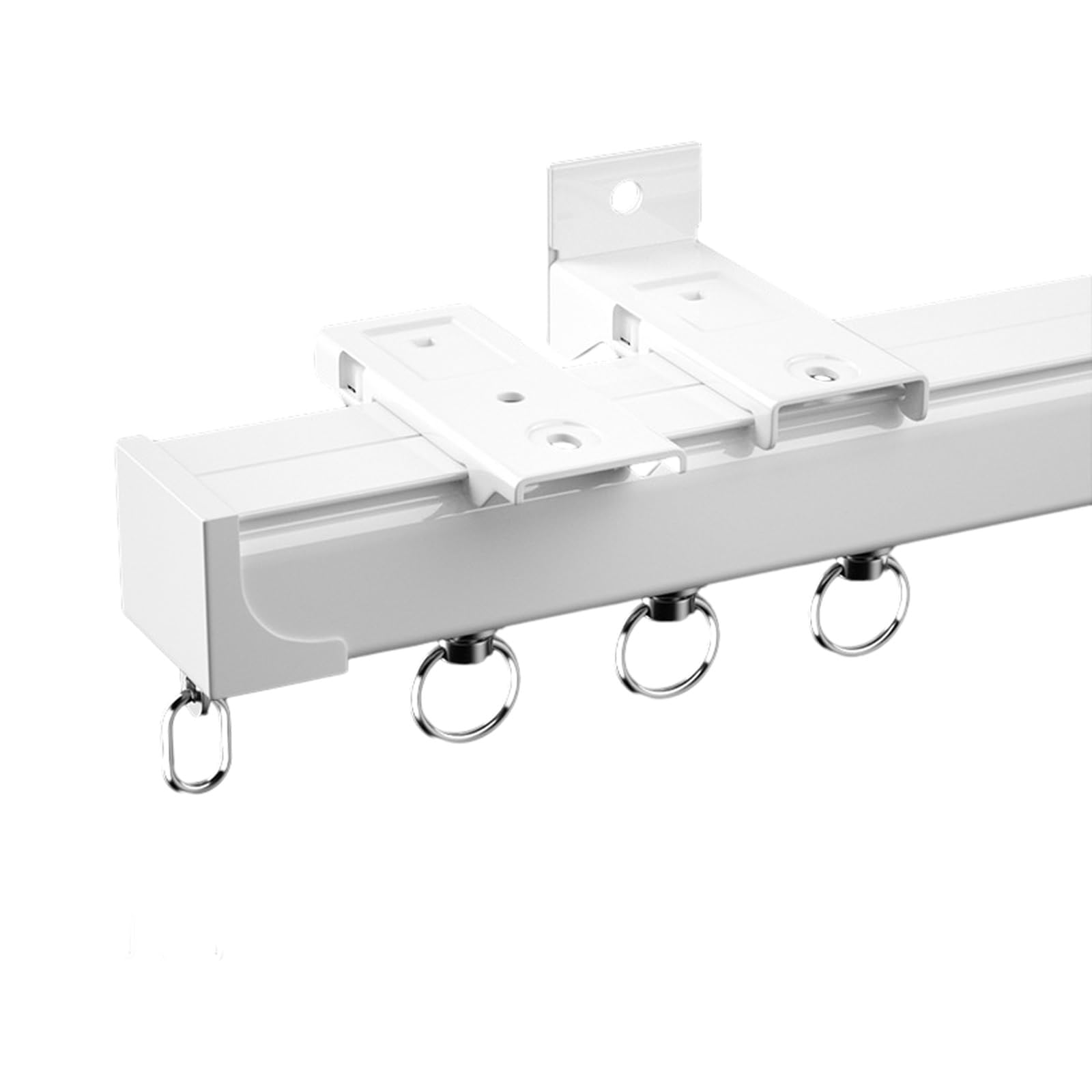 Rail de rideau blanc pour plafond ou murs avec rouleaux silencieux