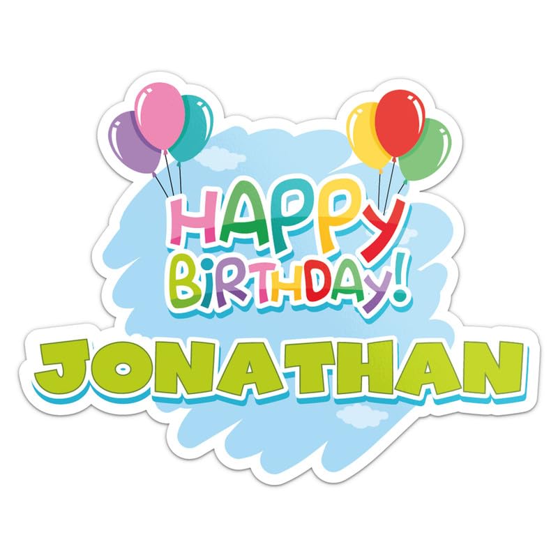 Happy Birthday Jonathan Name Sticker - Vinyl Waterproof Decal for Car, Laptop, Wall, Window, Book Case, Water Bottle, Bumper Sticker Size - 6'' Longer