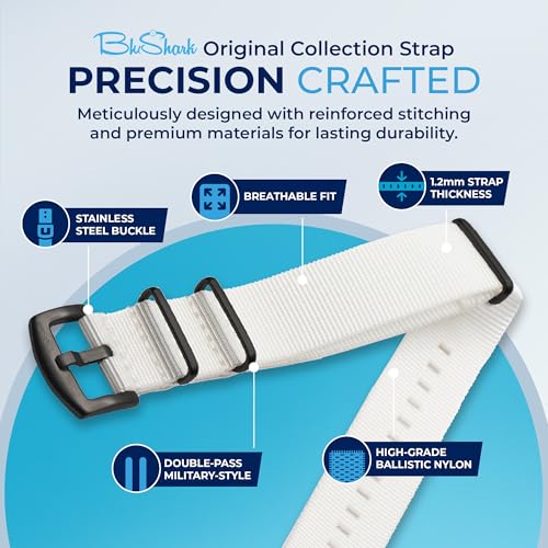 Image of BluShark - Original Collection Military-Style Waterproof Watch Strap, Fits All Timepiece Brands, Durable Nylon Wristwatch Accessories with Stainless Steel Buckle - 18mm, 20mm, 22mm & 24mm Watch Bands