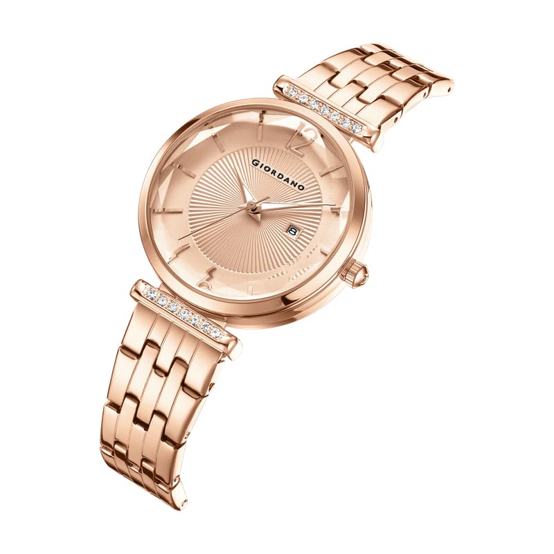 Image of Giordano Exquisite Analog Watch for Women with Round Cut Glass Textured Dial, Date Display Function, Quartz Movement and Stainless Steel Strap - GZ-60111