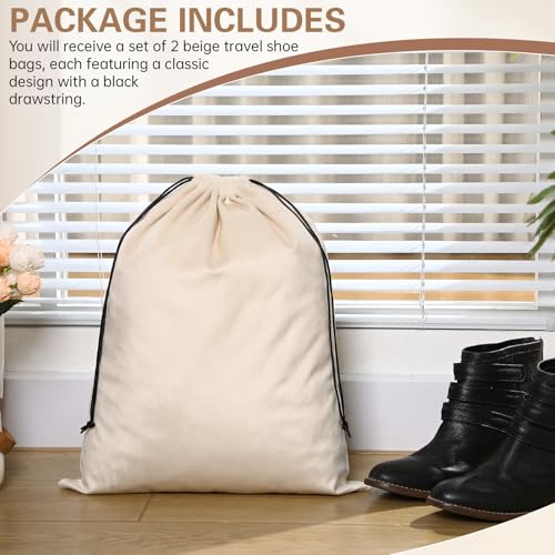 Amylove 2 Pcs Silky Velvet Shoe Bags for Travel Cloth Dust Pouch with Drawstring Closure Beige Shoe Pouch Storage Packing Organizers3