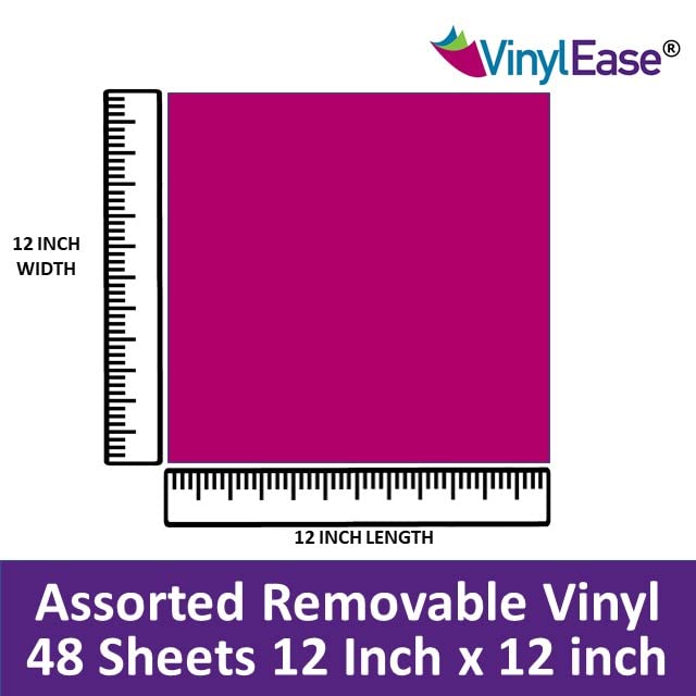 Vinyl Ease 12" x 12" - 48 Sheets of Assorted Matte Colors of Removable Adhesive Backed Vinyl for Craft Cutters, Punches and Vinyl Sign Cutters - V0104