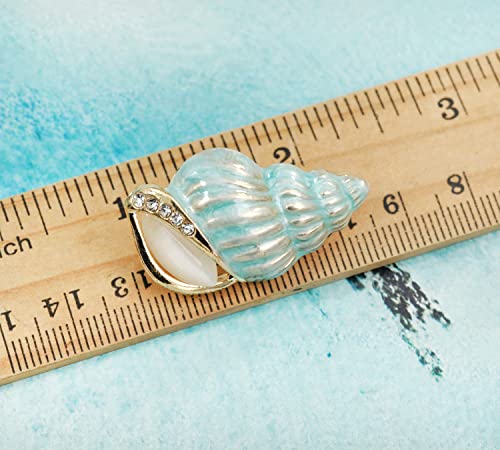 Image of Gyn&Joy Golden Tone Blue Enamel Rhinestone Conch Ocean Sea shell Brooch Pin