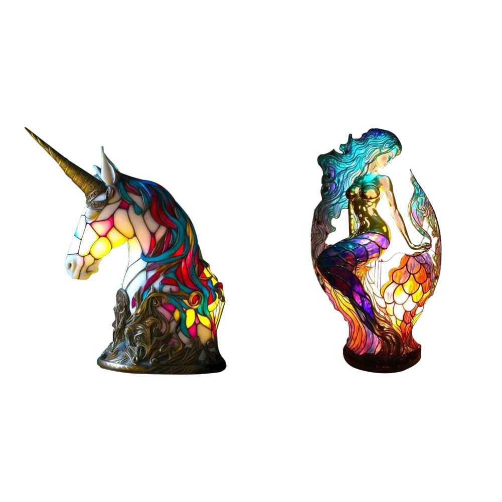 Cymwer Colorful Resin Table Lamp, Bohemian Room Decor Night Lamp, LED Bedside Lamp, Suitable for Bedroom & Living Room Decoration, Gift for Animal Lovers
