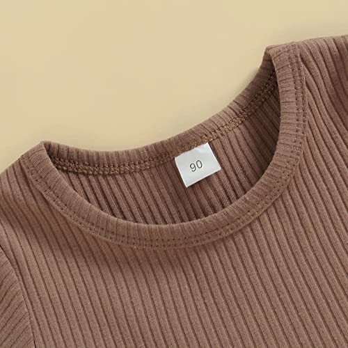 Toddle Baby Girls Dresses Short Sleeve Solid Casual A-Line Pleated Dress with Pockets Summer Cute (Brown, 3-4Years)4